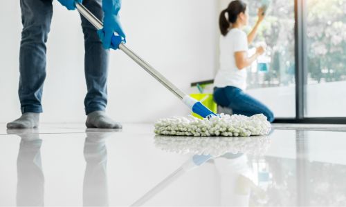 people cleaning a building